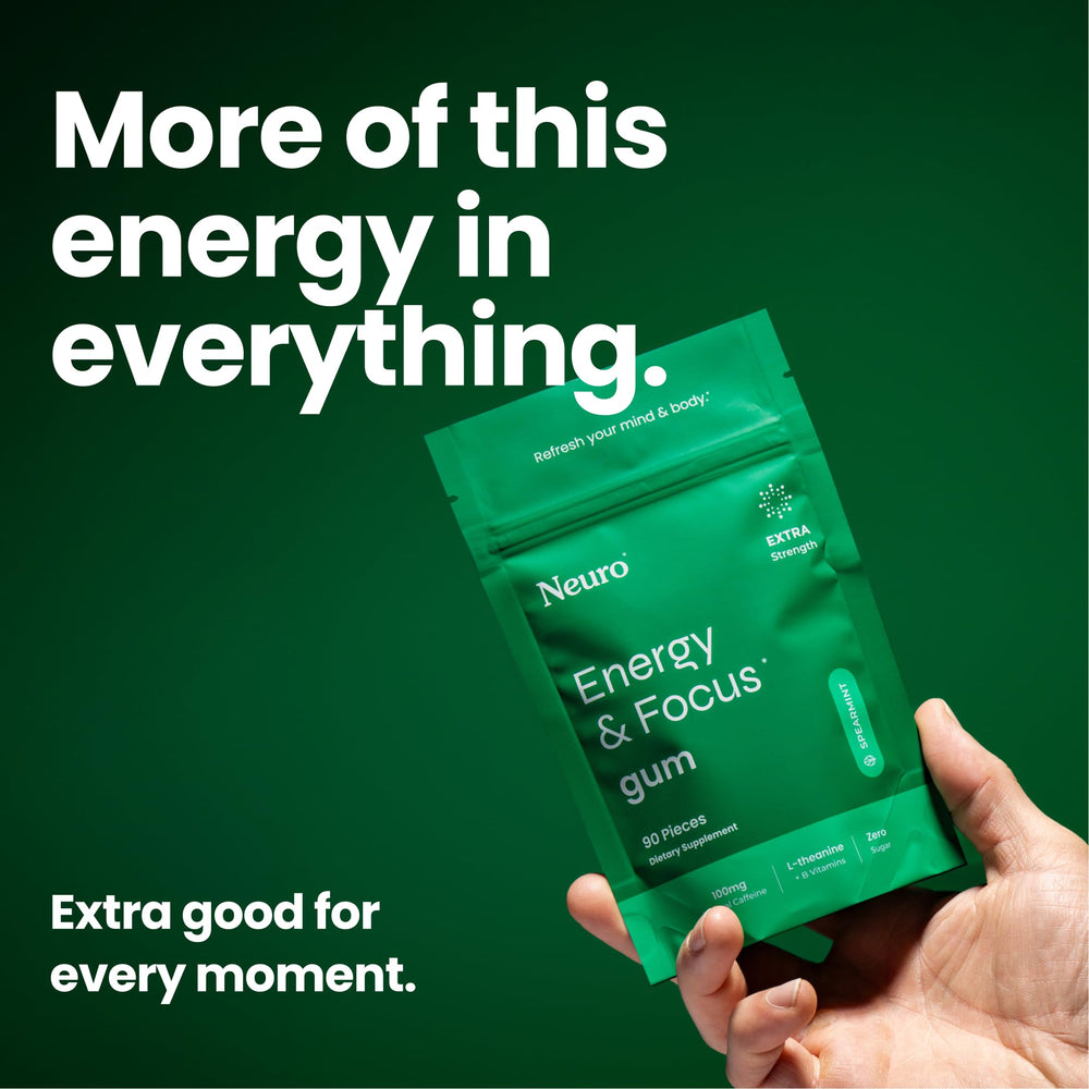 Neuro Energy & Focus Gum hand-held box for on-the-go focus