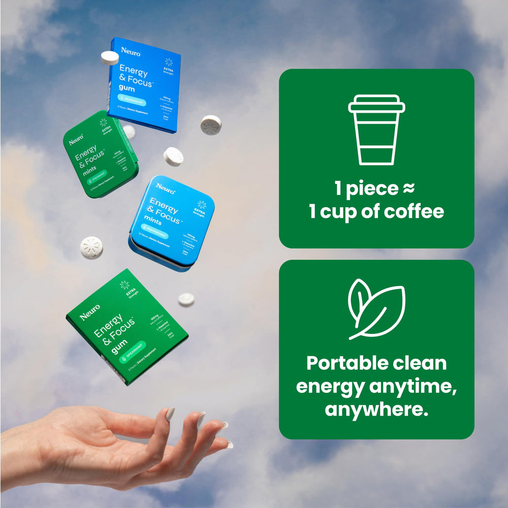 On-the-go scene with Neuro gum for study or commute energy.
