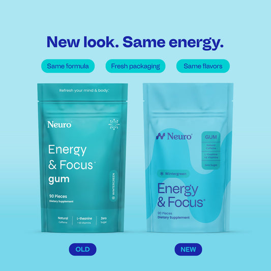 Neuro Energy Focus gum pack side view highlighting sugar-free formula