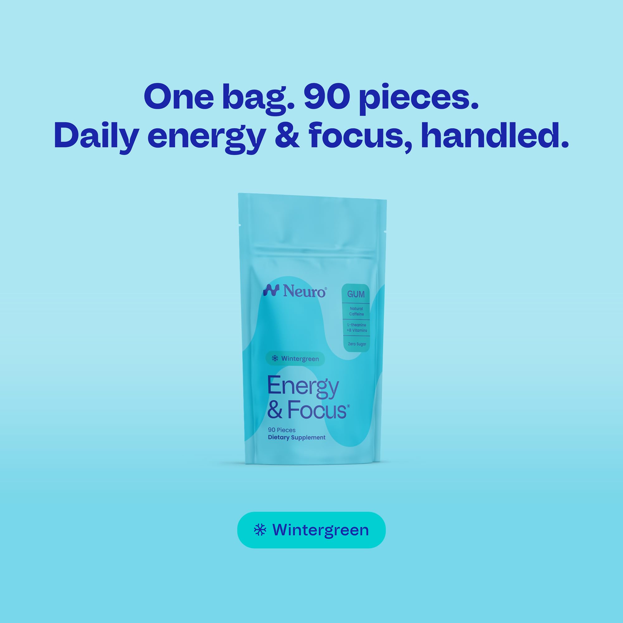 Close-up of Neuro Energy Focus gum piece with wintergreen flavor
