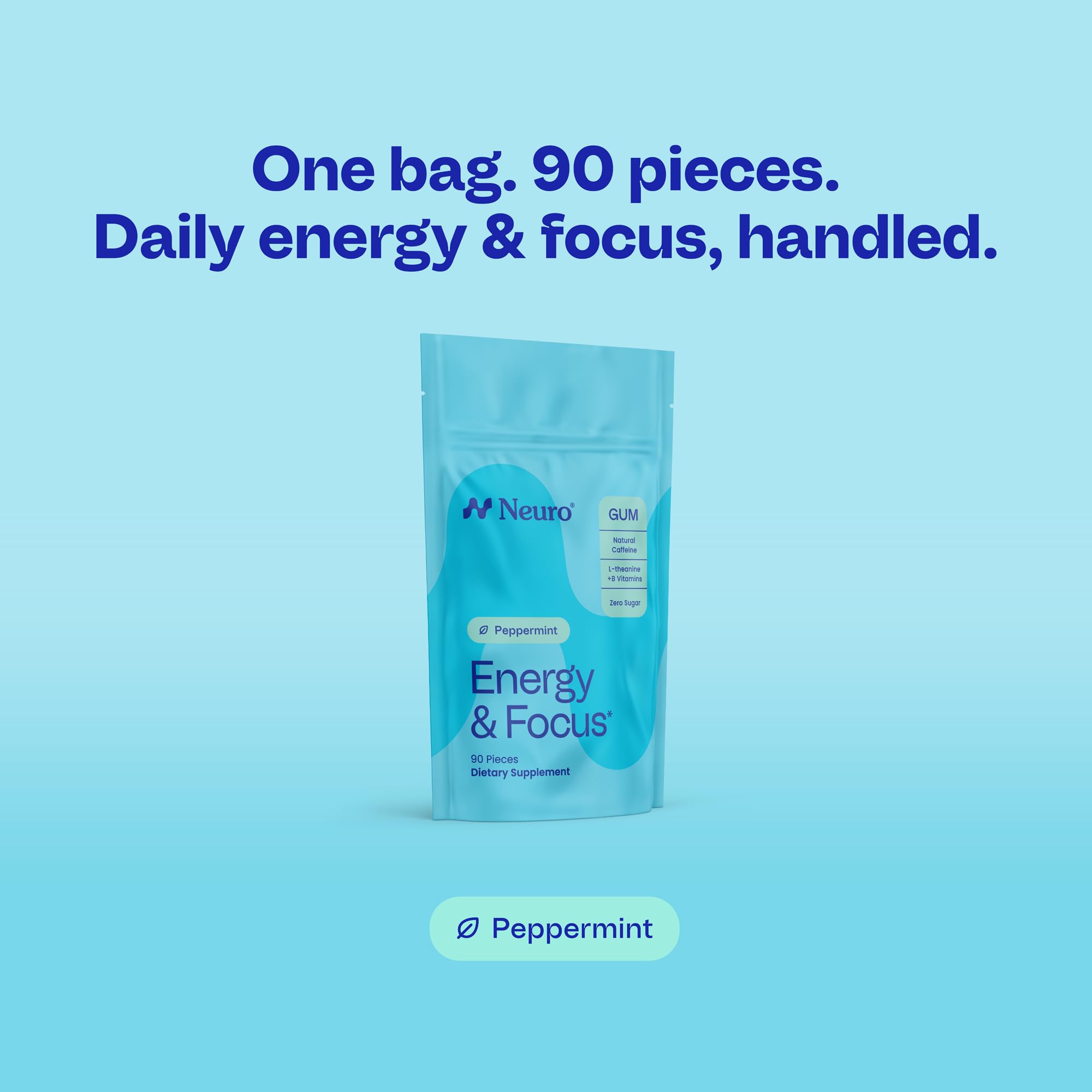 Neuro Energy and Focus Gum piece closeup reveals smooth texture for easy chewing.