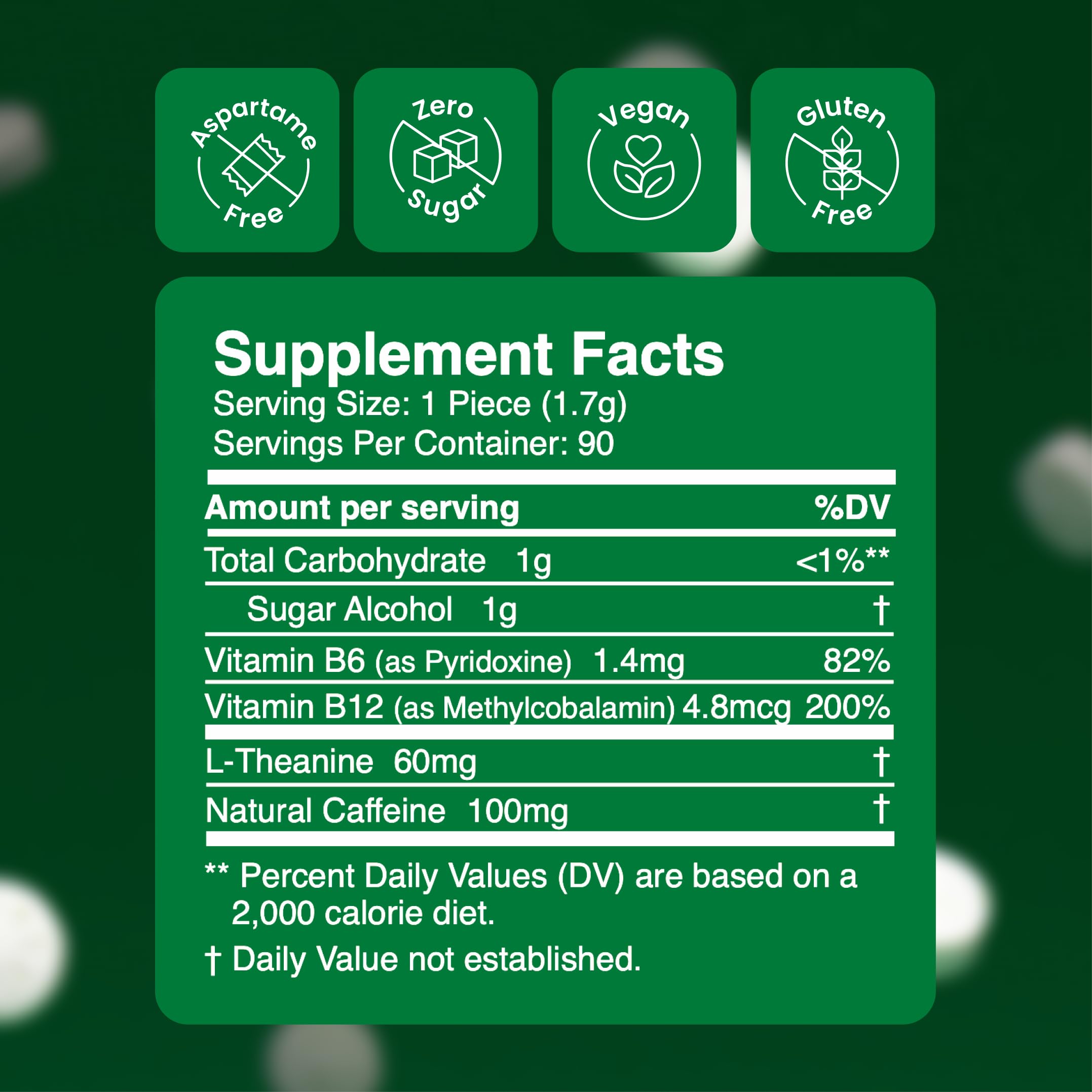 Neuro Energy & Focus Gum piece closeup highlighting minty texture