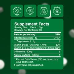 Neuro Energy & Focus Gum piece closeup highlighting minty texture