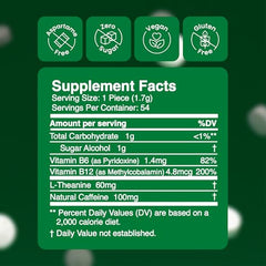 Close-up of Neuro gum pieces reveals the minty, sugar-free formula for quick energy at work.