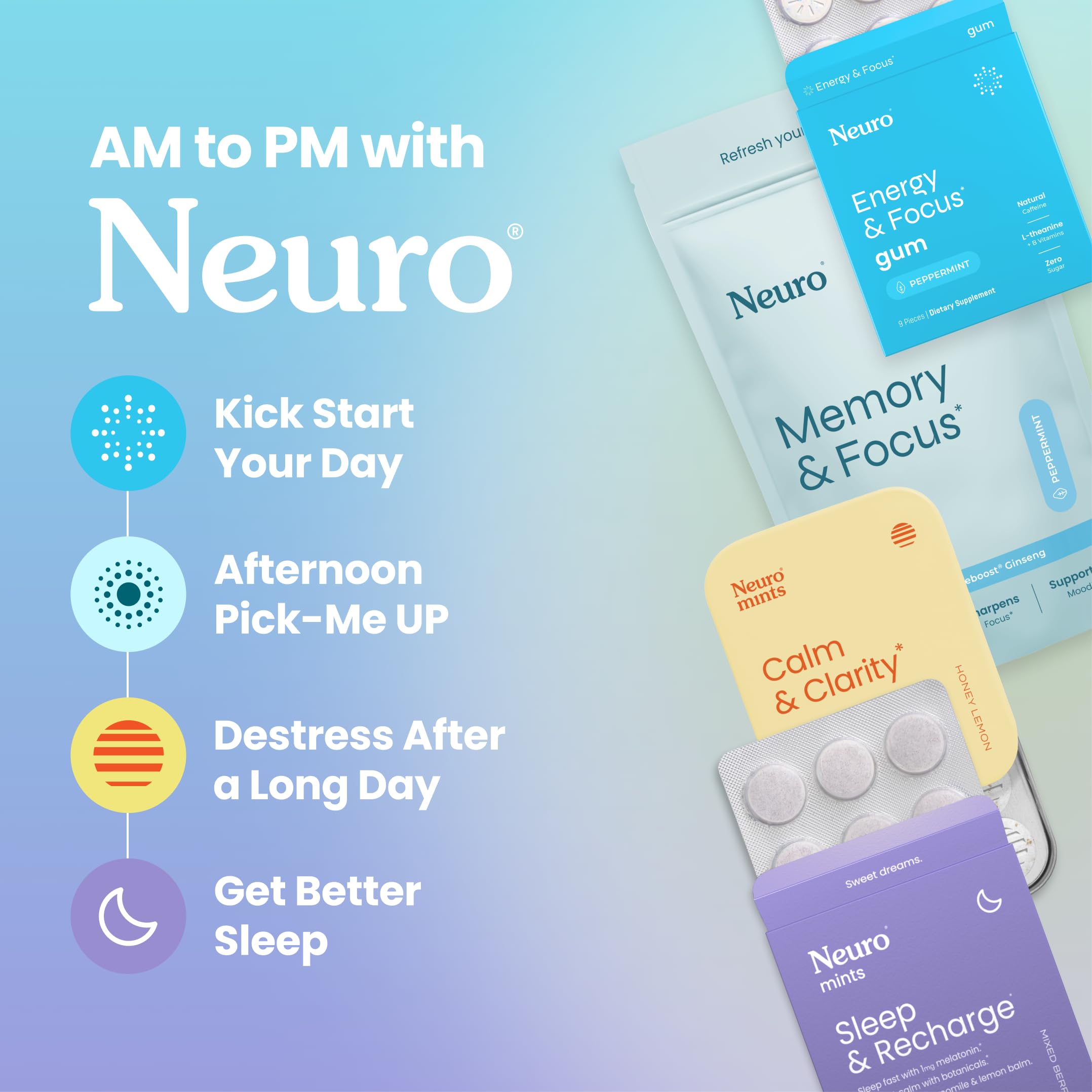 Neuro Energy & Focus Mints mint texture, smooth texture for easy dosing.