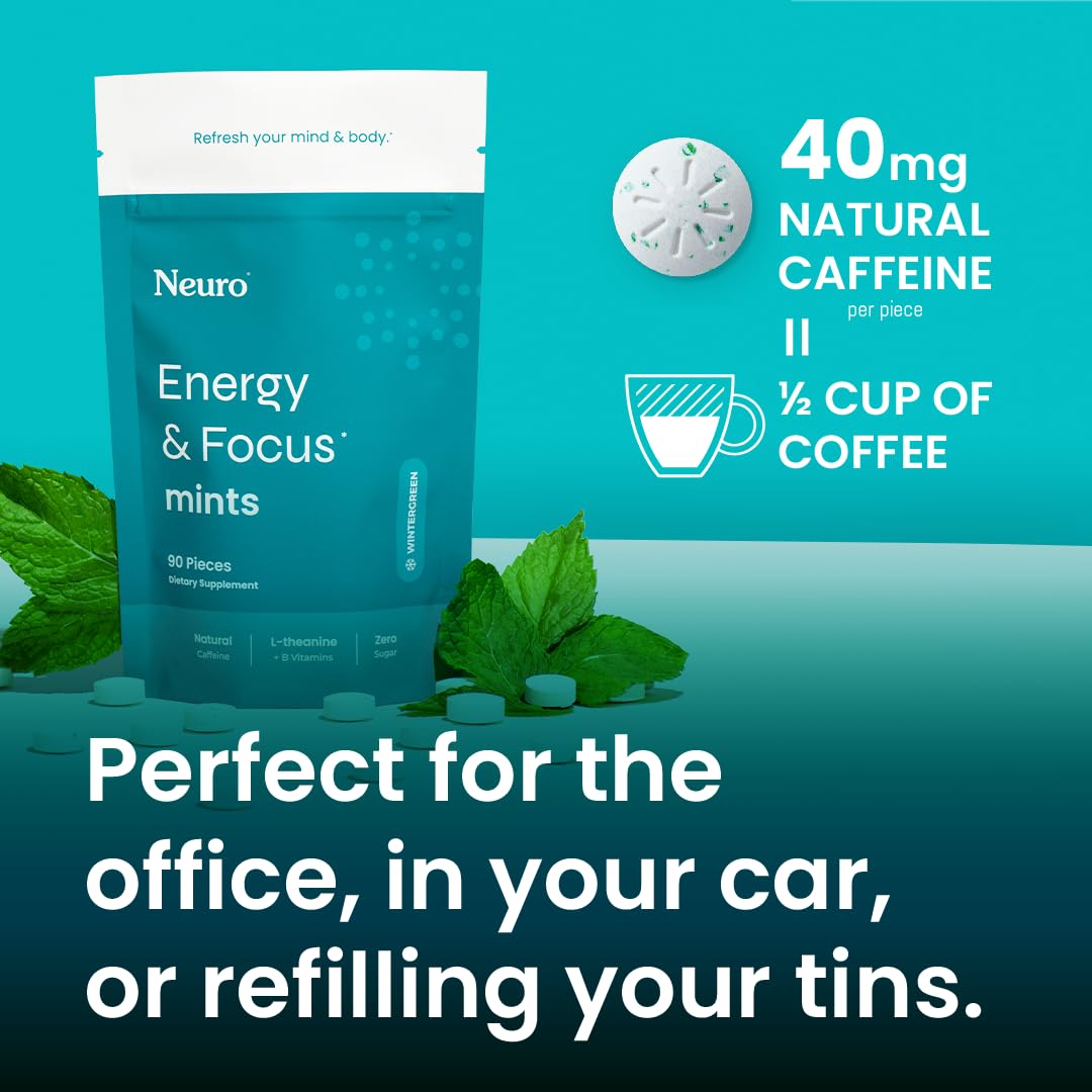 Handheld Neuro Mints pack on desk signals easy breaks.