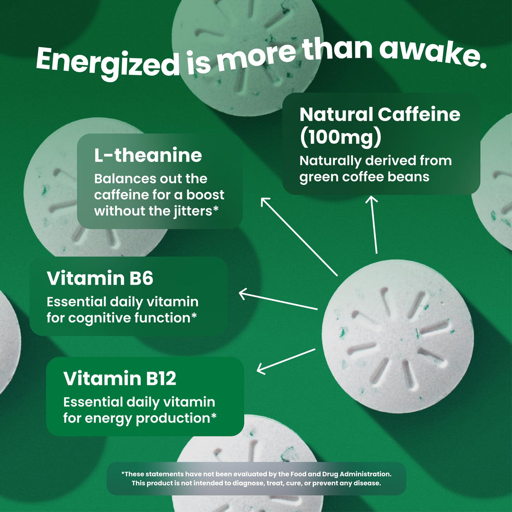 Neuro Energy & Focus mints jar close-up highlighting a sugar-free formula.