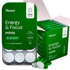Neuro Energy & Focus mints pack with spearmint flavor for quick mental clarity.