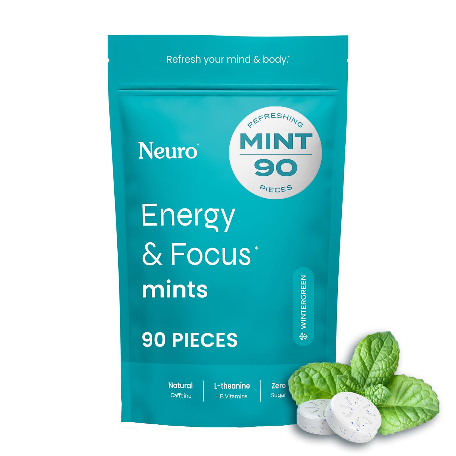 Neuro Energy & Focus Mints package shows a compact, sugar-free caffeine boost.