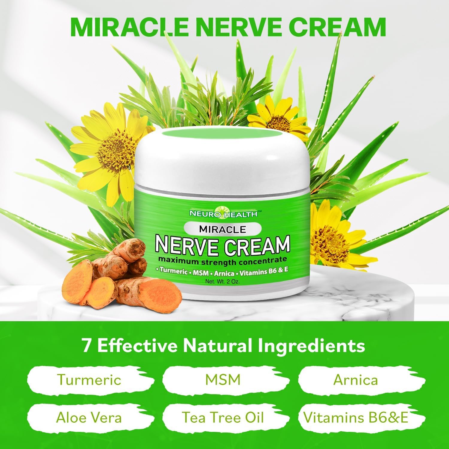 Neuro Health Miracle Nerve Cream applied to the hand for cooling relief.