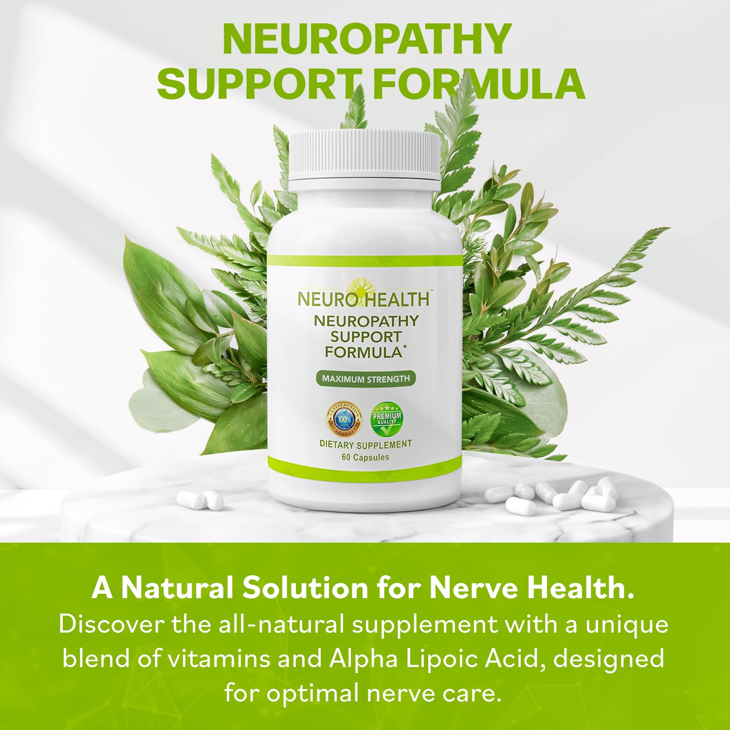 Close-up of Neuro Health capsules highlighting a fast-absorption formula.
