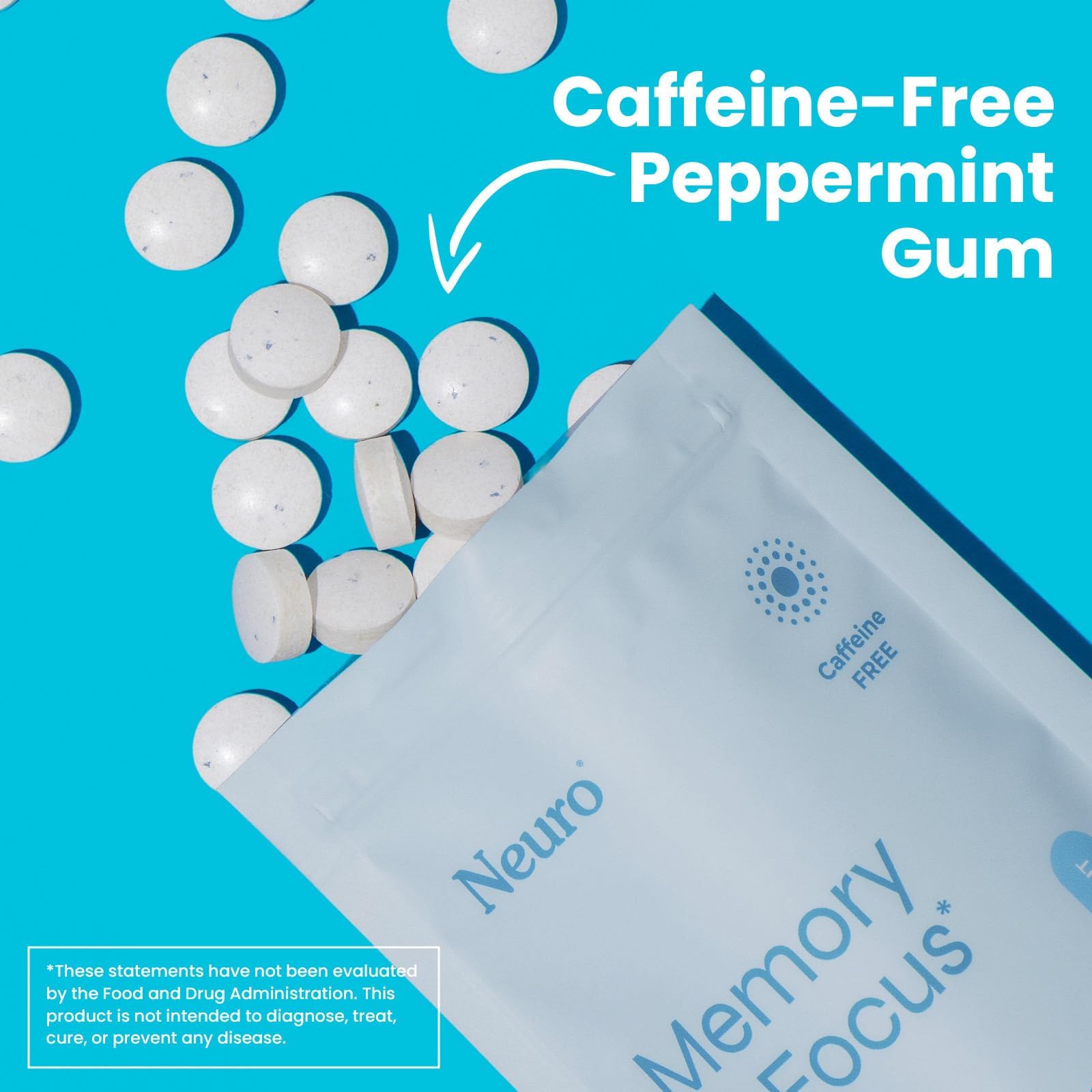 Neuro Memory & Focus Gum peppermint flavor, refreshing taste with focus potential.