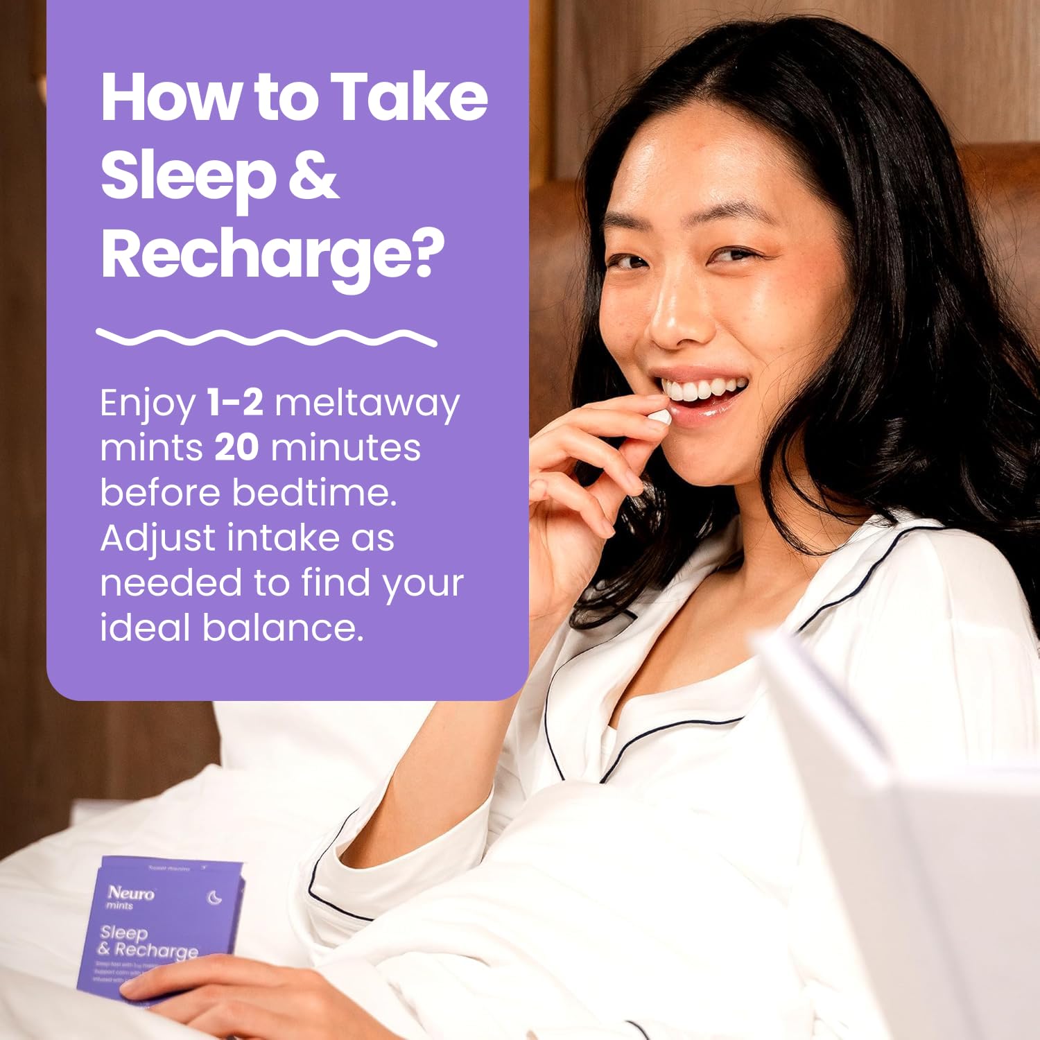 Neuro Sleep Meltaway Mints ingredients label highlights melatonin and botanicals.