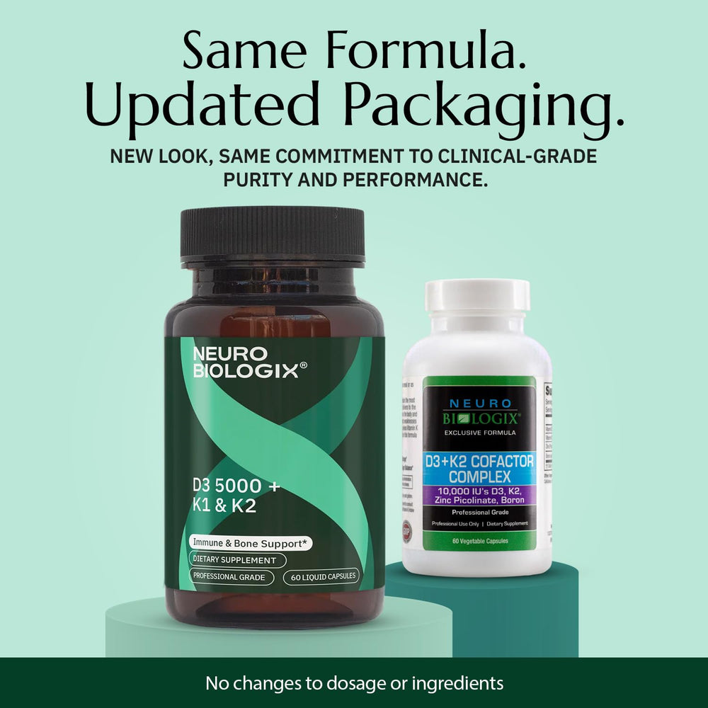 Neurobiologix D3 5000 K1/K2 bottle back label with ingredients