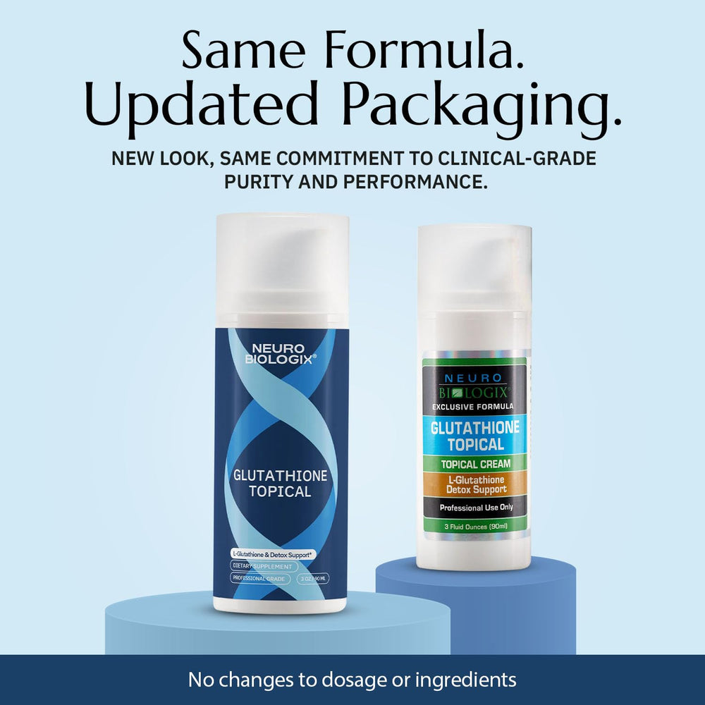 Packaging box of Neurobiologix Glutathione Topical Cream highlights premium formula.
