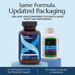 Neurobiologix Gut Histamine Support capsules illustrate convenient daily-use supplementation.