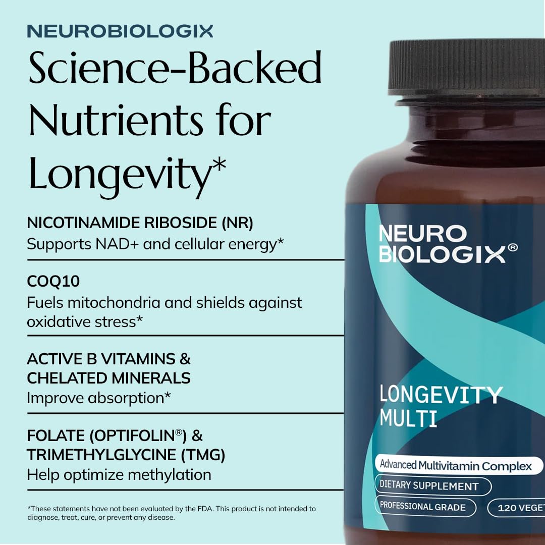 Longevity Multi label back showing iron-free formula and key nutrients