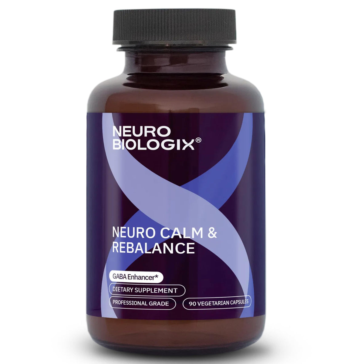 Neurobiologix Neuro Calm & Rebalance bottle and capsules promoting stress support.