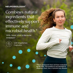 Capsules close-up highlighting monolaurin and L-lysine in the formula.
