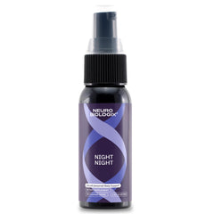 Neurobiologix Night Night spray bottle closeup emphasizes convenient nightly use.