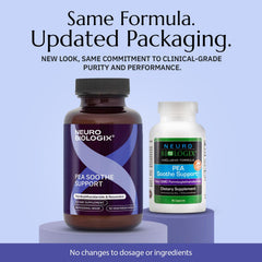 Neurobiologix Pea Soothe capsules closeup highlights PEA and Resveratrol synergy for nerve support.