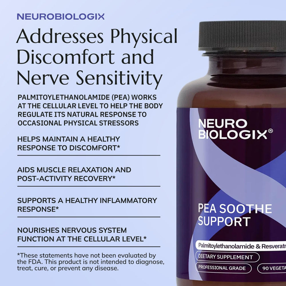 Neurobiologix Pea Soothe mobility scene features active adults benefiting from support.