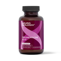 Neurobiologix Pregnenolone Plus bottle label shows American-made quality for daily hormone support