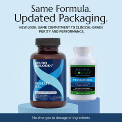 Front packaging of Neurobiologix Prostate Xcel, gluten-free and dairy-free.