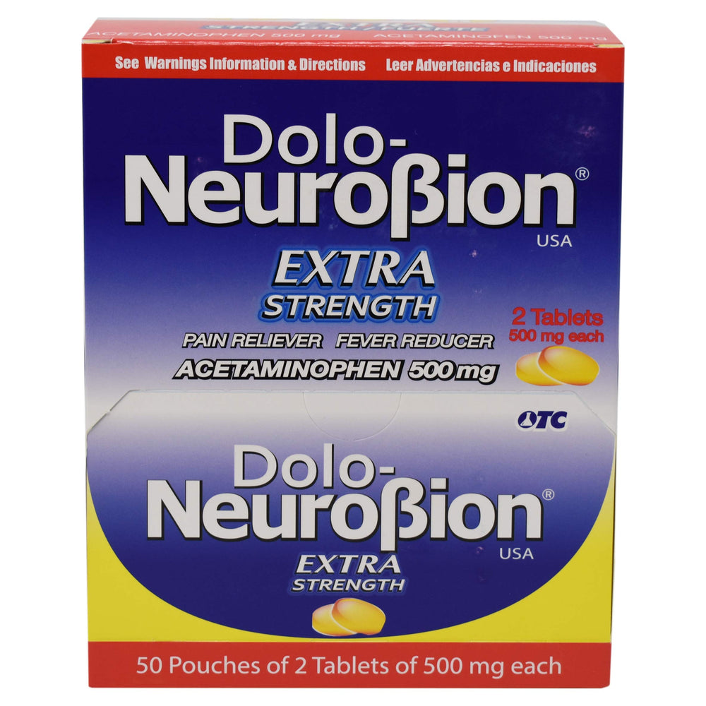 Neurobion Dolo extra-strength formulation in convenient travel packaging.