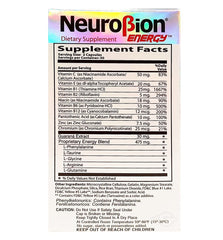 Neurobion Energy Amino Acids bottle label visible with product details.