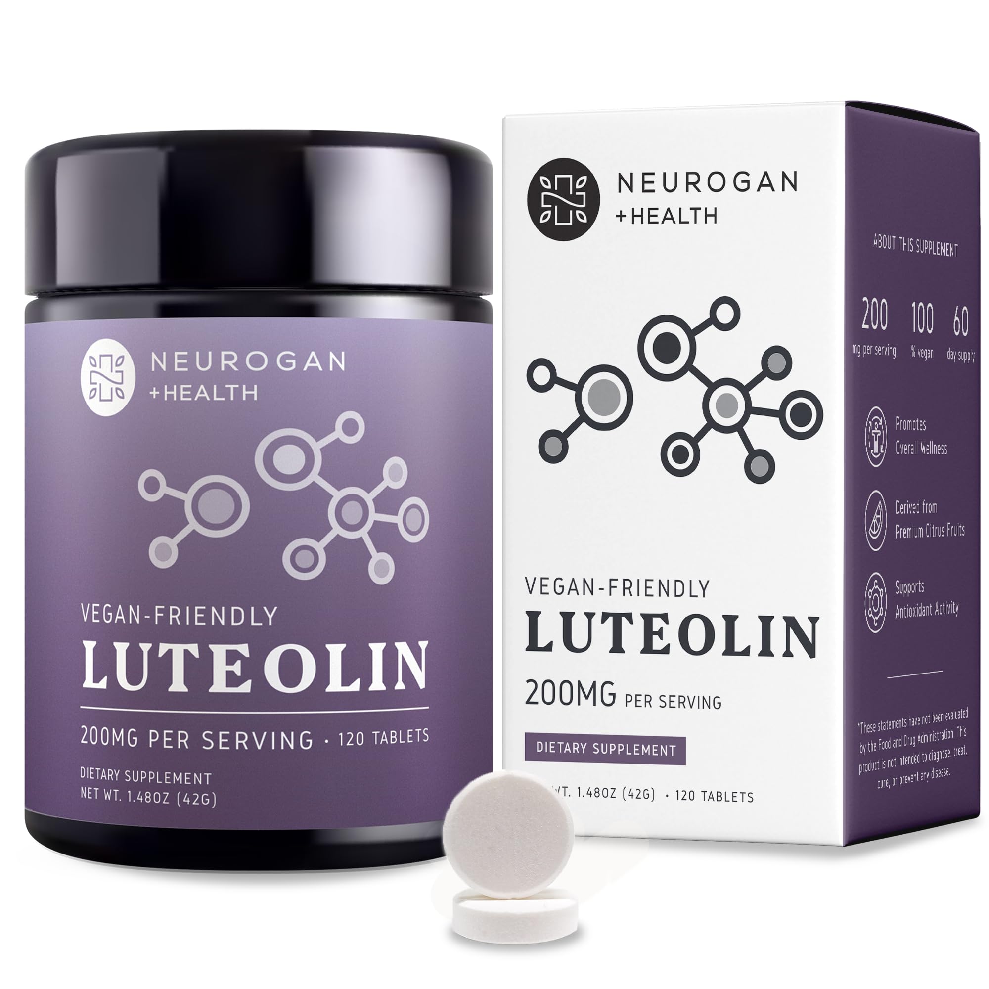 Neurogan Luteolin tablets bottle front for daily cellular support.