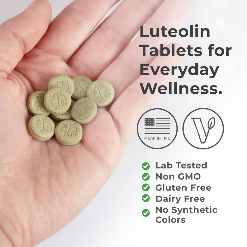 Neurogan Luteolin tablets label detail highlights ingredients and vegan formula.