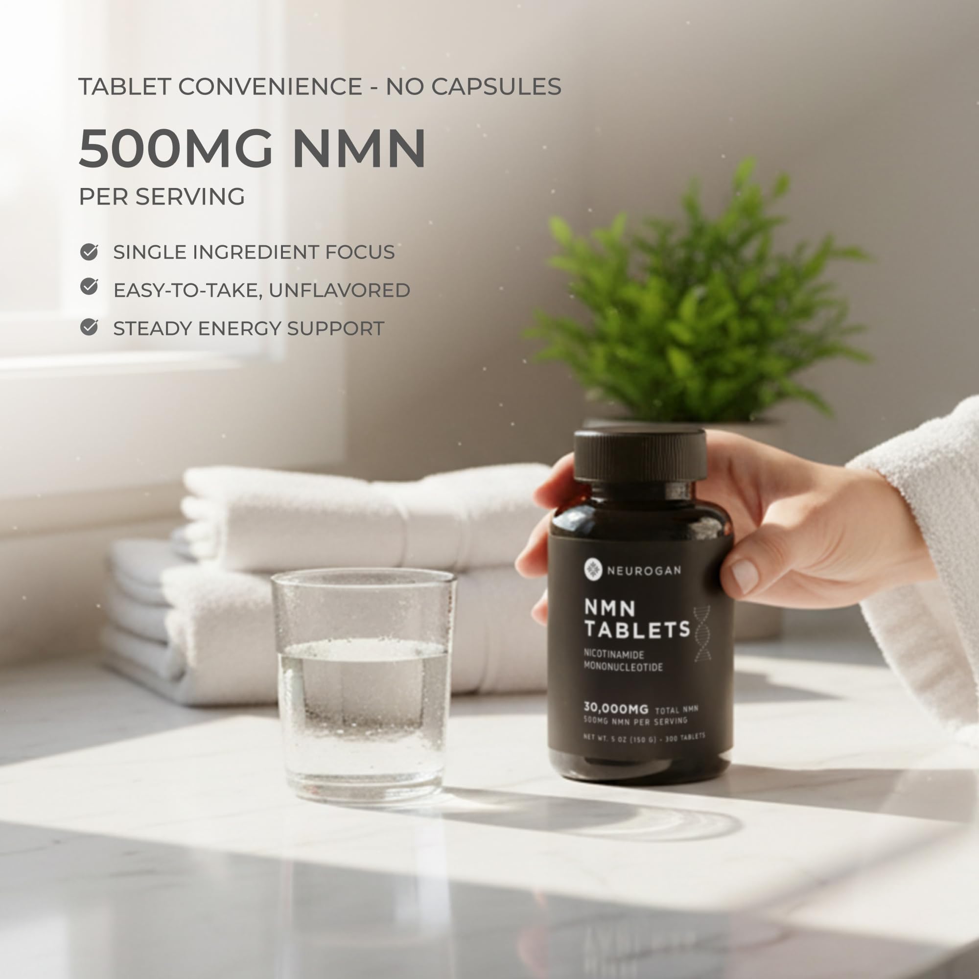 Neurogan NMN serving capsule arranged on a neutral surface for daily energy.