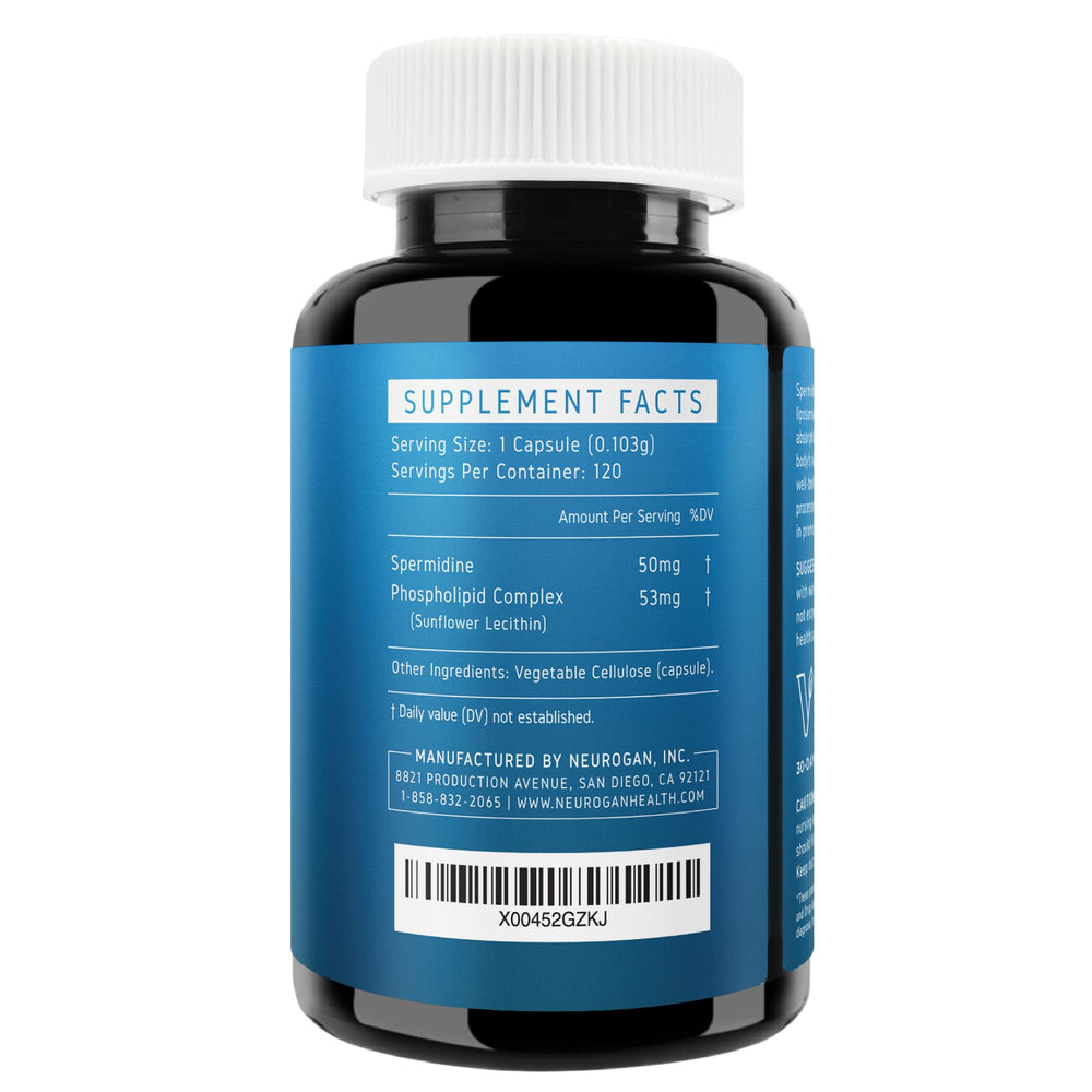 Neurogan Spermidine Pro capsules closeup highlights plant-based source for daily support