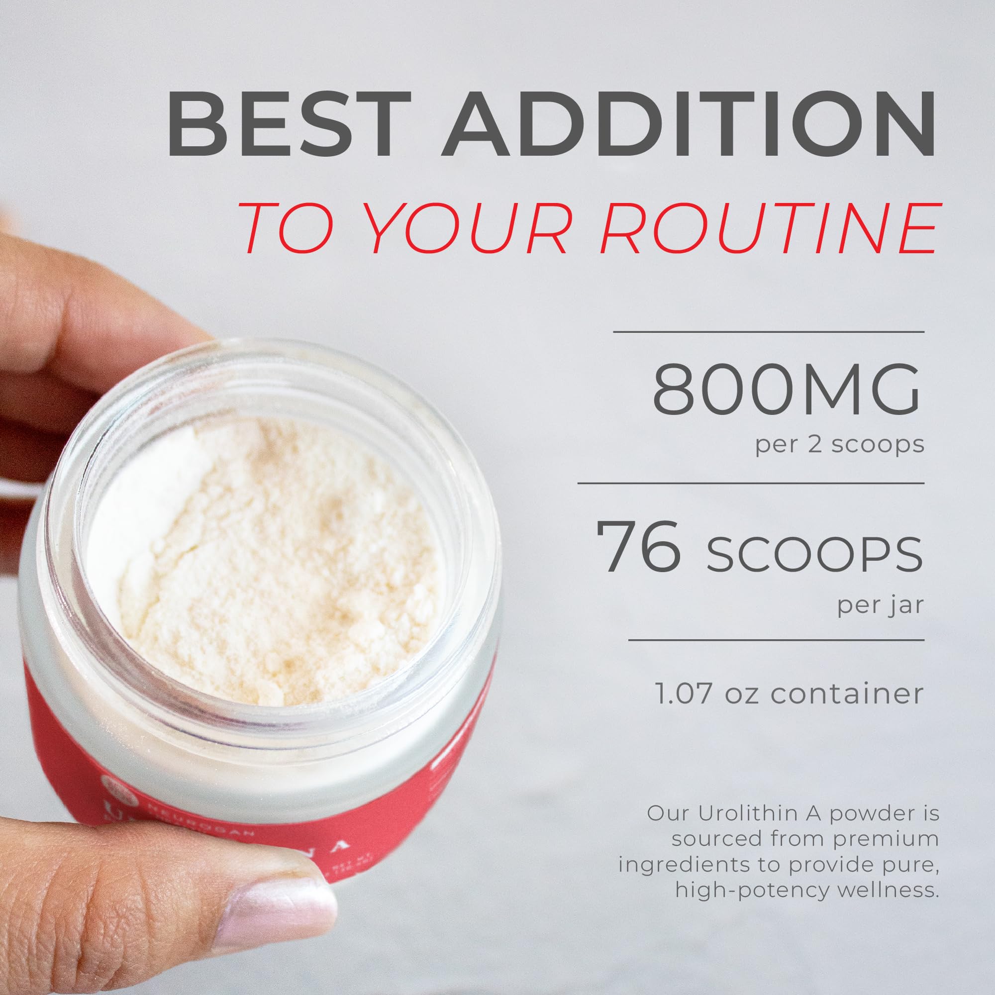Neurogan Urolithin A powder with pomegranate extract label details and purity