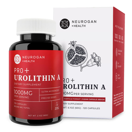 Neurogan Urolithin A PRO capsules bottle close-up with 1000 mg daily support