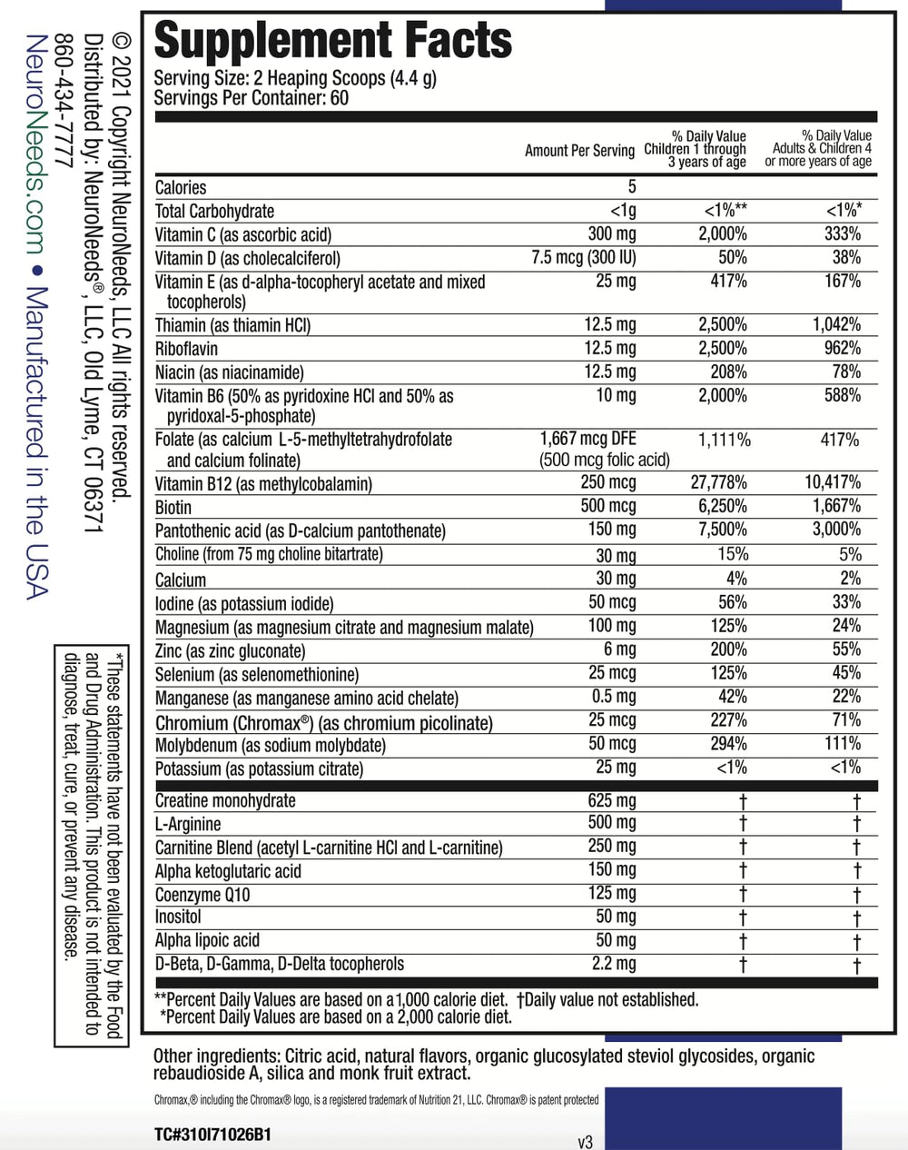 SpectrumNeeds ingredients chart, visual of broad micronutrient coverage.