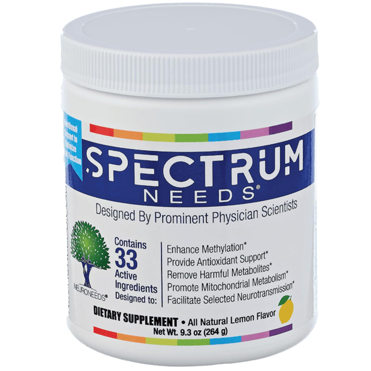 SpectrumNeeds by NeuroNeeds lemon bottle front, supporting daily vitality.