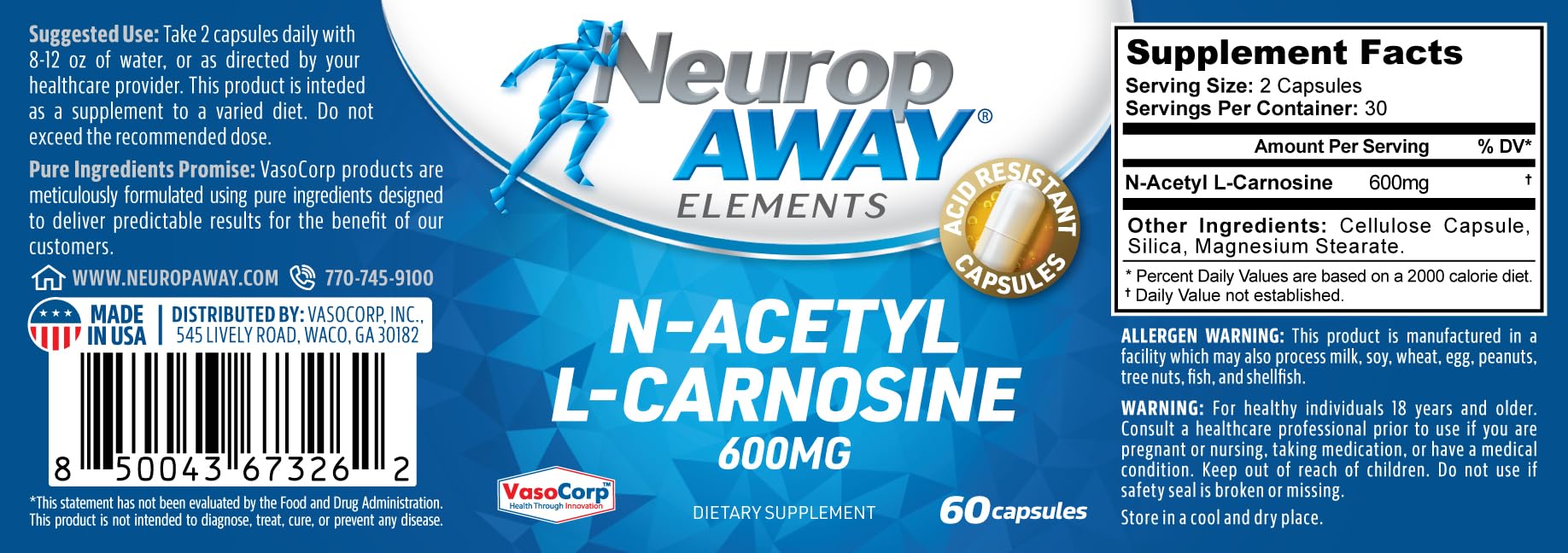 NeuropAWAY Elements N-Acetyl-L-Carnosine capsules support mitochondrial energy production