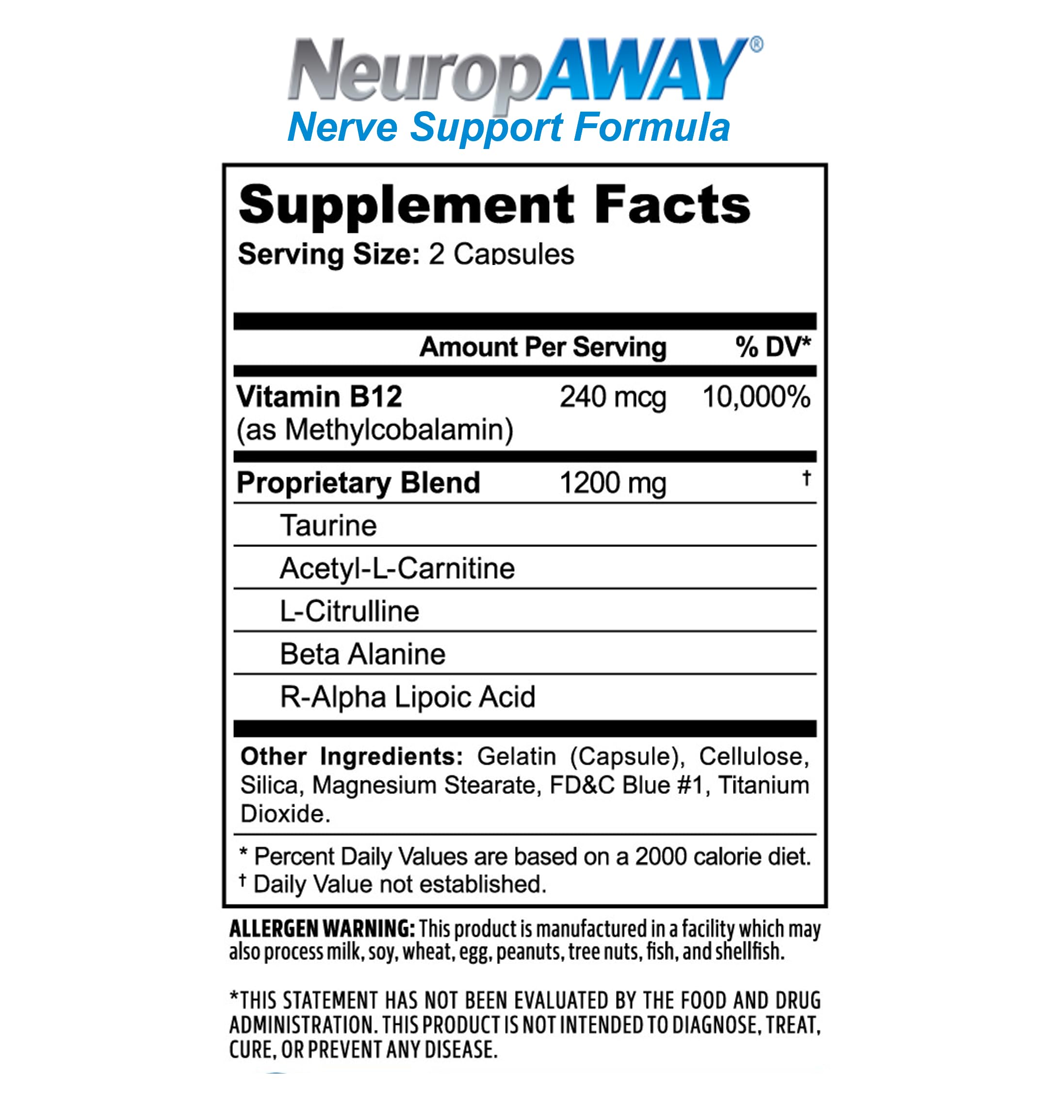 NeuropAWAY hand holding bottle illustrating on-the-go nerve support.