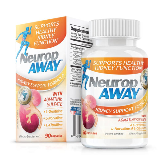 NeuropAWAY Kidney Support bottle on countertop signaling daily wellness.