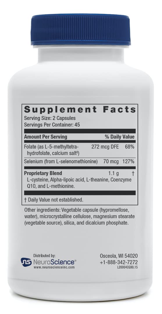 Ingredients panel of NeuroScience Calm G with L-theanine and CoQ10.