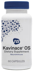 NeuroScience Kavinace OS bottle on nightstand supporting calm sleep.