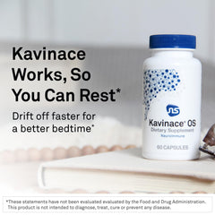 NeuroScience Kavinace OS label view showing zinc and selenium for nighttime recovery.