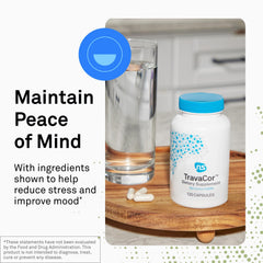 NeuroScience Travacor capsules closeup highlighting mood-supporting ingredients.