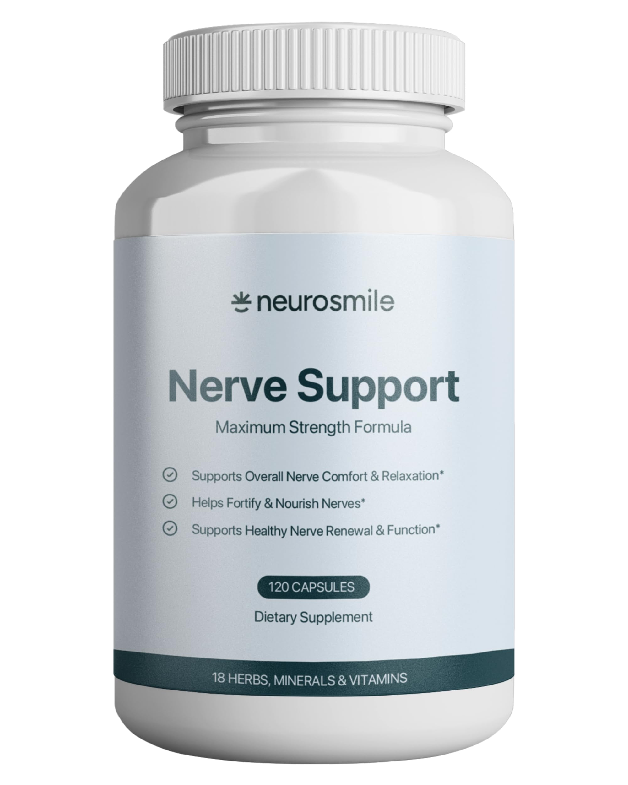 NEUROSMILE nerve-support ingredients label for balanced nervous system health.