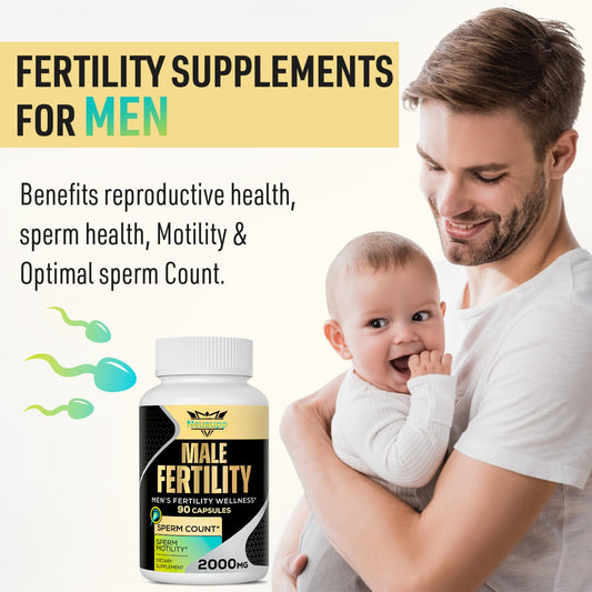 Neusupp Male Fertility capsules close-up highlighting potency and swallow ease