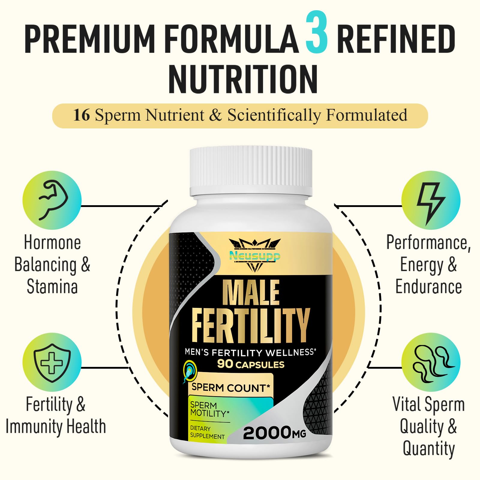 Neusupp zinc supplement visual emphasizes antioxidant support for reproductive health.