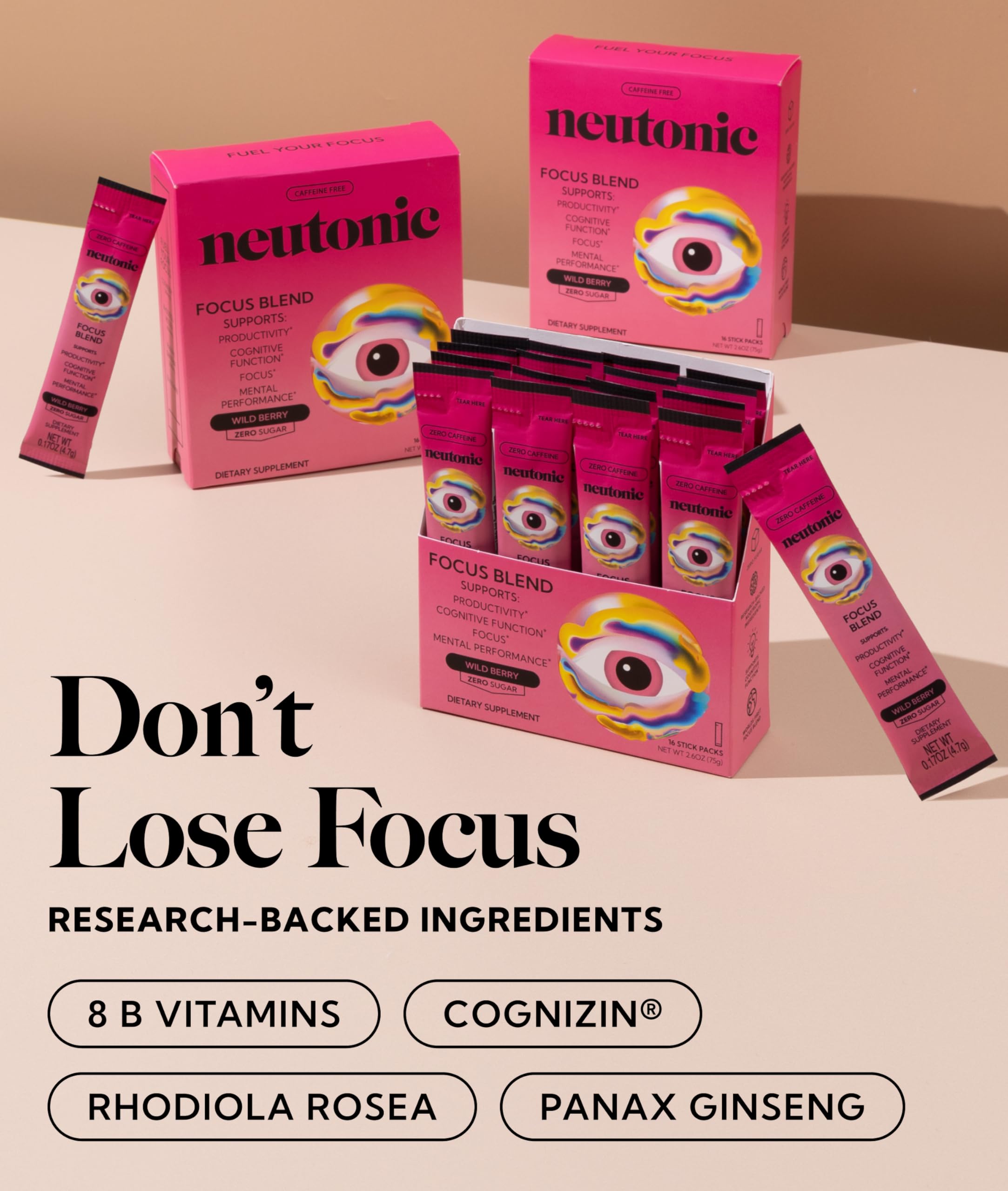 Neutonic nootropic focus blend water dissolving in a glass for mental clarity