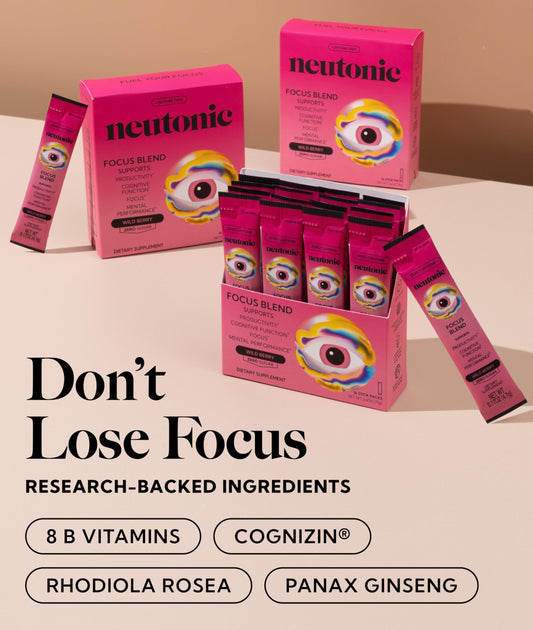 Neutonic nootropic focus blend water dissolving in a glass for mental clarity